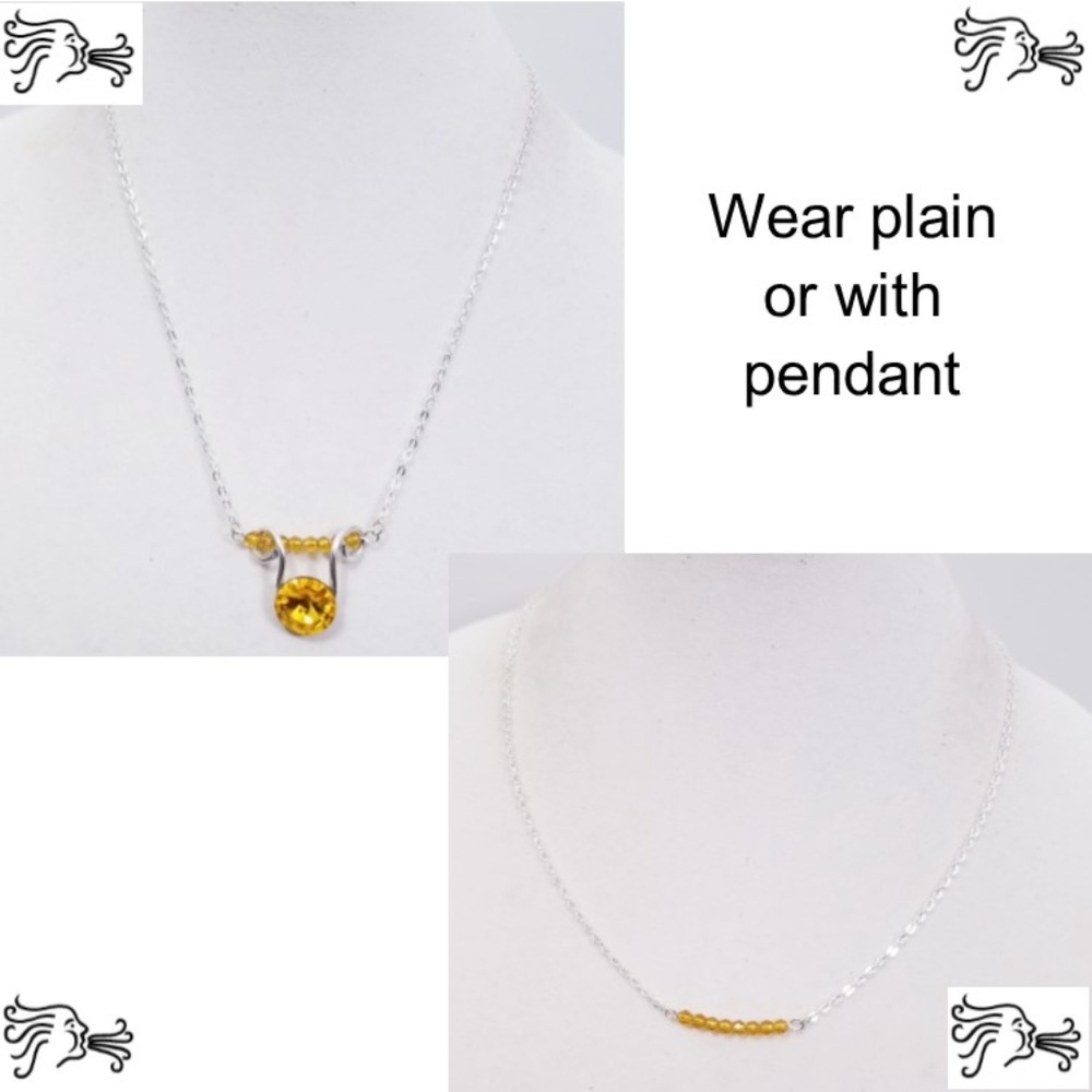 Topaz Crystal Bar Necklace Pendant Silver Chain